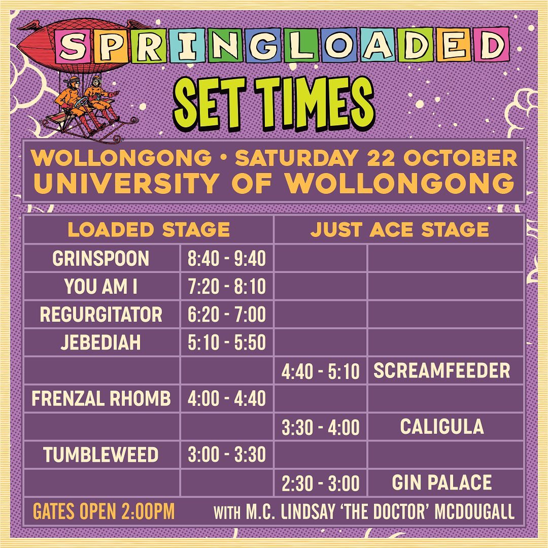Spring Loaded Wollongong Set Times